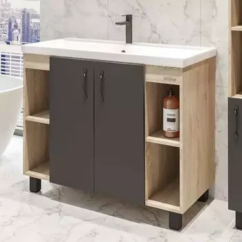 Тумба с раковиной Grossman Флай 100 дуб сонома, серая