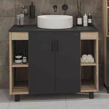 Тумба с раковиной Grossman Флай 100 со столешницей, дуб сонома, серая