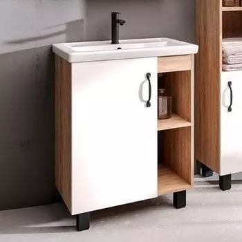 Тумба с раковиной Grossman Флай 60 дуб сонома, белая