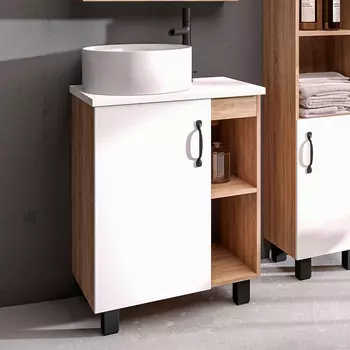 Тумба с раковиной Grossman Флай 60 со столешницей, дуб сонома, белая