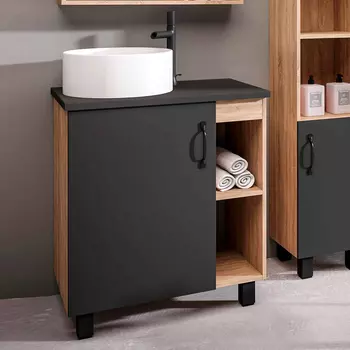 Тумба с раковиной Grossman Флай 70 со столешницей, дуб сонома, серая