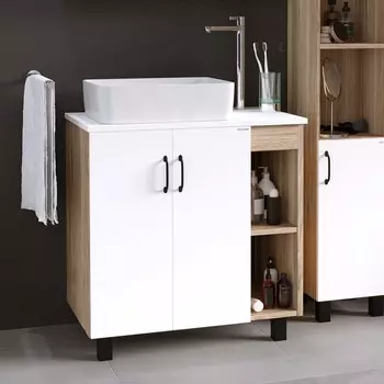 Тумба с раковиной Grossman Флай 80 со столешницей, дуб сонома, белая