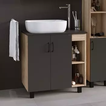 Тумба с раковиной Grossman Флай 80 со столешницей, дуб сонома, серая