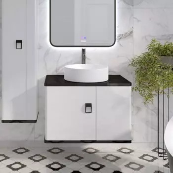 Тумба с раковиной Grossman Norma 60 подвесная, белый глянец, столешница черная