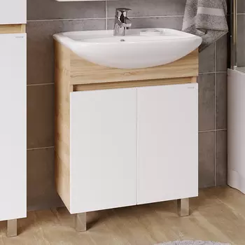 Тумба с раковиной Grossman Поло 60 дуб сонома светлый, белый глянцевый