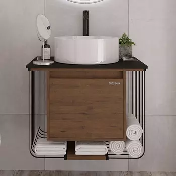 Тумба с раковиной Grossman Винтаж 70 веллингтон, металл черный, раковина GR-3013