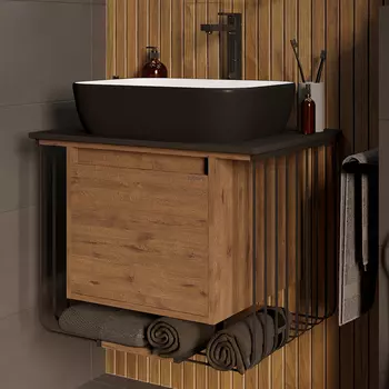 Тумба с раковиной Grossman Винтаж 70 веллингтон, металл черный, раковина GR-4041BW