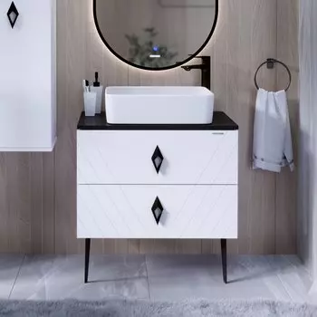 Тумба с раковиной Grossman Вива 70 белый глянец, столешница черная