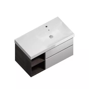 Тумба с раковиной Kerama Marazzi Cubo 90 правая, белый/темное дерево