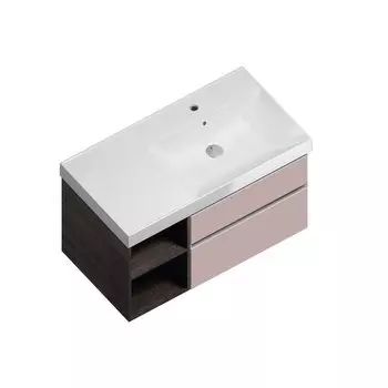 Тумба с раковиной Kerama Marazzi Cubo 90 правая, мальва матовый/темное дерево