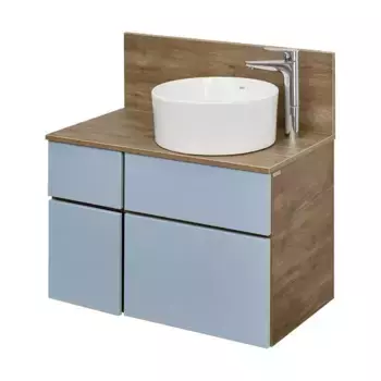 Тумба с раковиной Mila 35 и столешницей Aquaton Мишель 80 светлое дерево-голубой