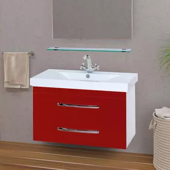 Тумба с раковиной Misty Эмилия 90 подвесная красная