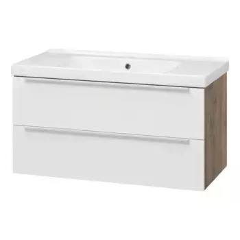 Тумба с раковиной Misty Карат 100 белая - светлое дерево