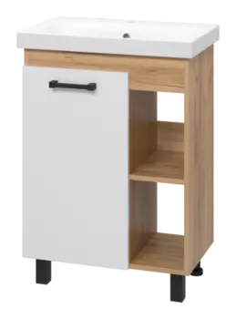 Тумба с раковиной Misty Крафт 60 белая - светлое дерево