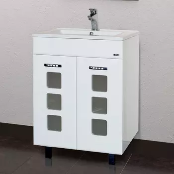 Тумба с раковиной Misty Квадро 60 белая эмаль