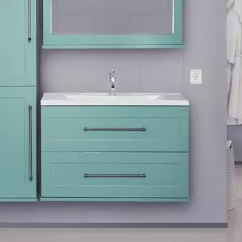 Тумба с раковиной Misty Марта 100 подвесная бирюзовая