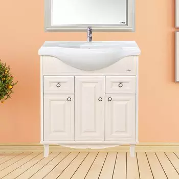 Тумба с раковиной Misty Шармель 80 светло-бежевая эмаль