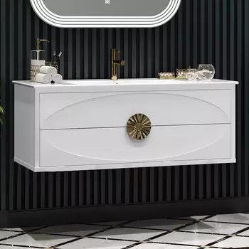 Тумба с раковиной Opadiris Ибица 120 подвесная белая, фурнитура золото