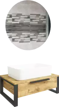 Тумба с раковиной подвесная Sanflor Гард 70 светлое дерево, дуб крафт золотой, черный