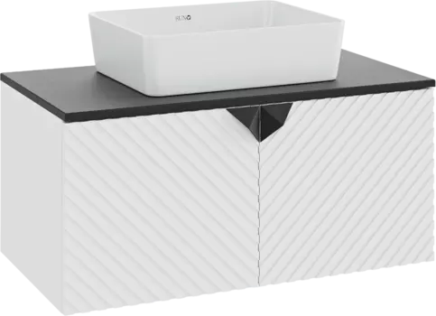 Тумба с раковиной Runo Андорра 85 белая матовая, черная, раковина Tre 50