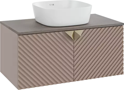 Тумба с раковиной Runo Андорра 85 кашемир серый, дуб какао, раковина Bella 40