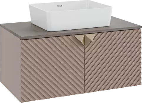 Тумба с раковиной Runo Андорра 85 кашемир серый, дуб какао, раковина Tre 50