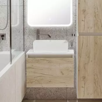 Тумба с раковиной Runo Бари 60 крафтовый дуб, раковина Tre 50