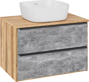 Тумба с раковиной Runo Мальта 70 подвесная, дуб, серая, раковина Bella 40