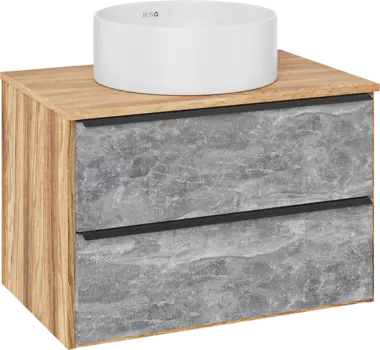 Тумба с раковиной Runo Мальта 70 подвесная, дуб, серая, раковина Palla 40