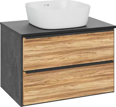 Тумба с раковиной Runo Мальта 70 подвесная, дуб, черная, раковина Bella 40