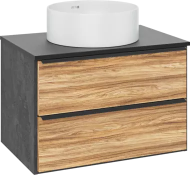 Тумба с раковиной Runo Мальта 70 подвесная, дуб, черная, раковина Palla 40