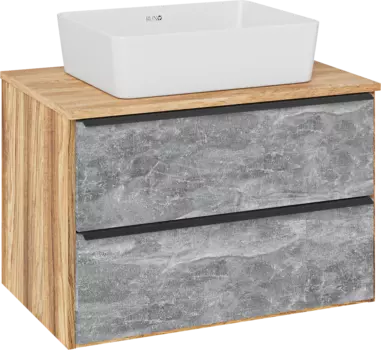 Тумба с раковиной Runo Мальта 70 подвесная, дуб, серая, раковина Tre 50