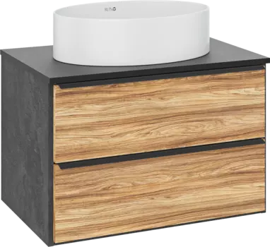 Тумба с раковиной Runo Мальта 70 подвесная, дуб, черная, раковина Ovale 50