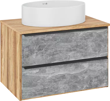 Тумба с раковиной Runo Мальта 70 подвесная, дуб, серая, раковина Ovale 50