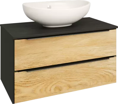 Тумба с раковиной Runo Мальта 85, подвесная, дуб, черная