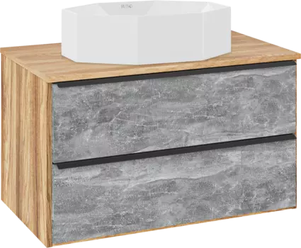 Тумба с раковиной Runo Мальта 85 подвесная, дуб, серая, раковина Cristallo 50
