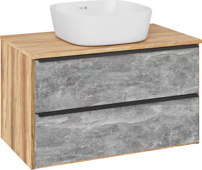 Тумба с раковиной Runo Мальта 85 подвесная, дуб, серая, раковина Bella 40
