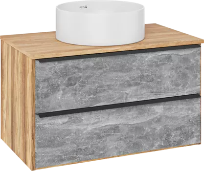 Тумба с раковиной Runo Мальта 85 подвесная, дуб, серая, раковина Palla 40
