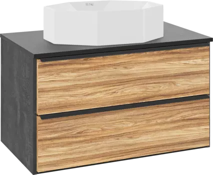 Тумба с раковиной Runo Мальта 85 подвесная, дуб, черная, раковина Cristallo 50
