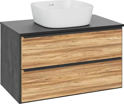 Тумба с раковиной Runo Мальта 85 подвесная, дуб, черная, раковина Bella 40