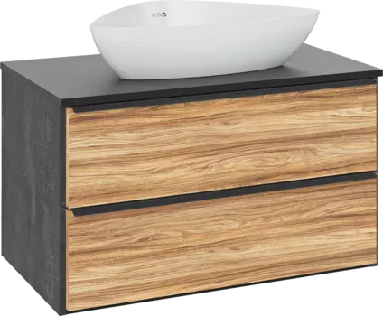 Тумба с раковиной Runo Мальта 85 подвесная, дуб, черная, раковина Terzo 60