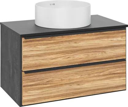 Тумба с раковиной Runo Мальта 85 подвесная, дуб, черная, раковина Palla 40