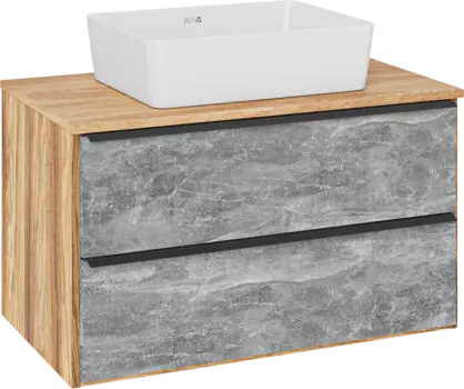 Тумба с раковиной Runo Мальта 85 подвесная, дуб, серая, раковина Tre 50