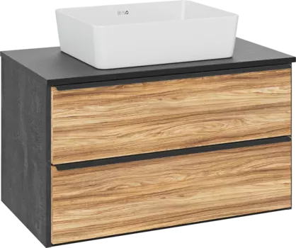 Тумба с раковиной Runo Мальта 85 подвесная, дуб, черная, раковина Tre 50