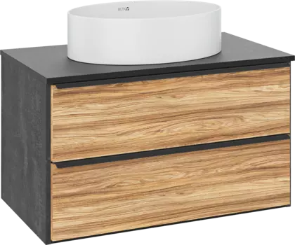 Тумба с раковиной Runo Мальта 85 подвесная, дуб, черная, раковина Ovale 50