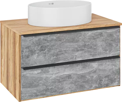 Тумба с раковиной Runo Мальта 85 подвесная, дуб, серая, раковина Ovale 50