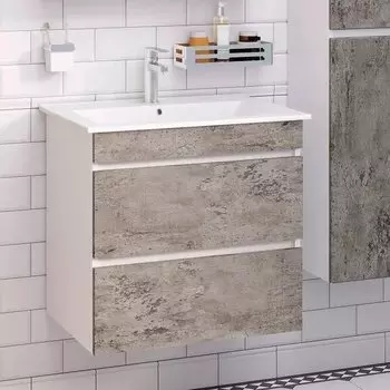 Тумба с раковиной Runo Манхэттен 65, подвесная, серый бетон