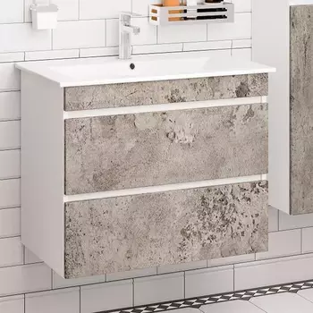 Тумба с раковиной Runo Манхэттен 75, подвесная, серый бетон