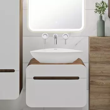 Тумба с раковиной Runo Ницца 60 темное дерево, белая, раковина Terzo 60