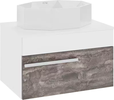 Тумба с раковиной Runo Вудлайн 65 подвесная, железный камень, раковина Cristallo 50